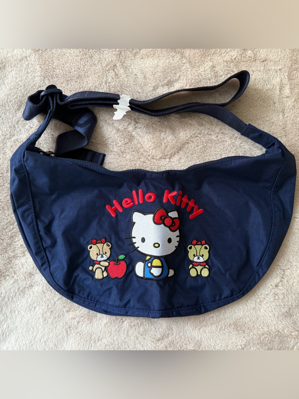 NWT BAGGU Medium Nylon Crescent Bag Embroidered Hello Kitty & Teddy